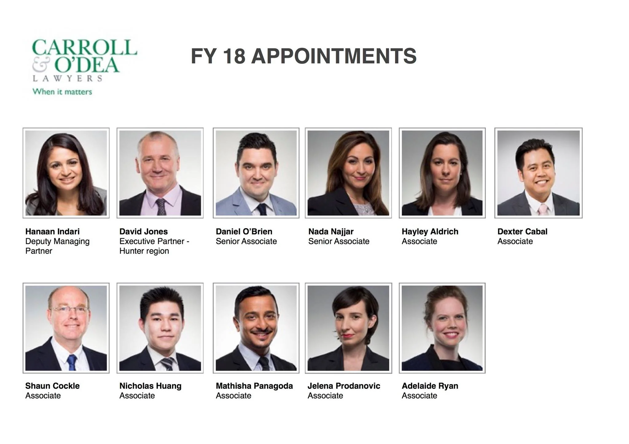 Carroll & O’Dea Lawyers announces FY18 appointments, including new Deputy Managing Partner