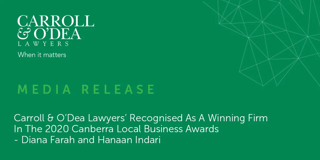 Carroll & O'Dea Lawyers' Recognised As A Winning Firm In The 2020 Canberra Local Business Awards