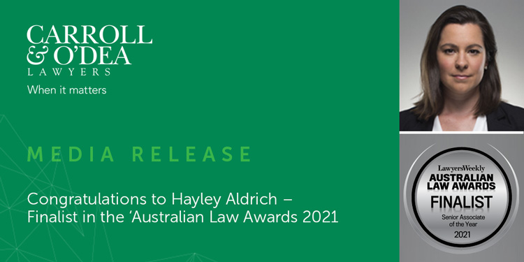 Congratulations to Hayley Aldrich – Finalist in the ‘Australian Law Awards 2021’