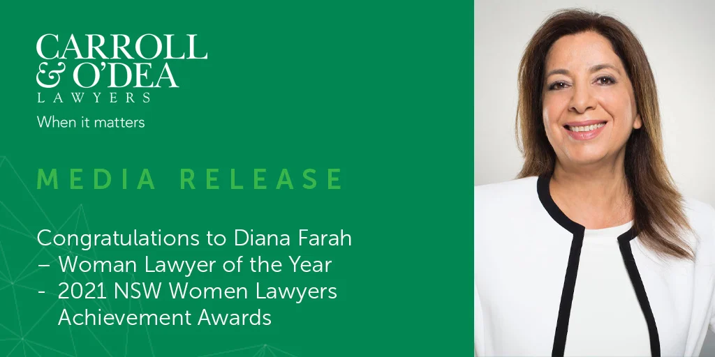 Congratulations to Diana Farah – Woman Lawyer of the Year  - 2021 NSW Women Lawyers Achievement Awards